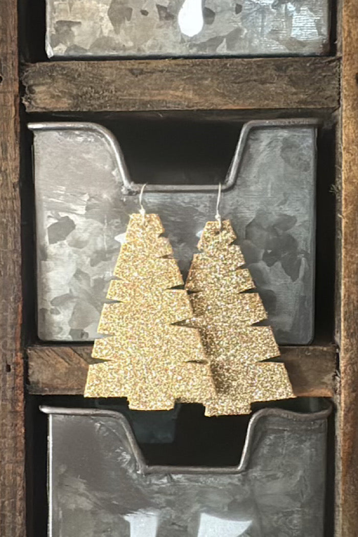 MICKELLOO LEATHER CHRISTMAS TREE EARRINGS