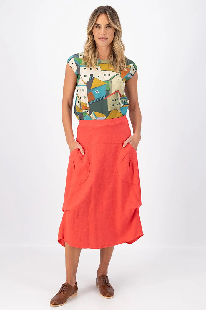 OLGA DE POLGA MILWAUKEE FIESTA SKIRT - WATERMELON LINEN