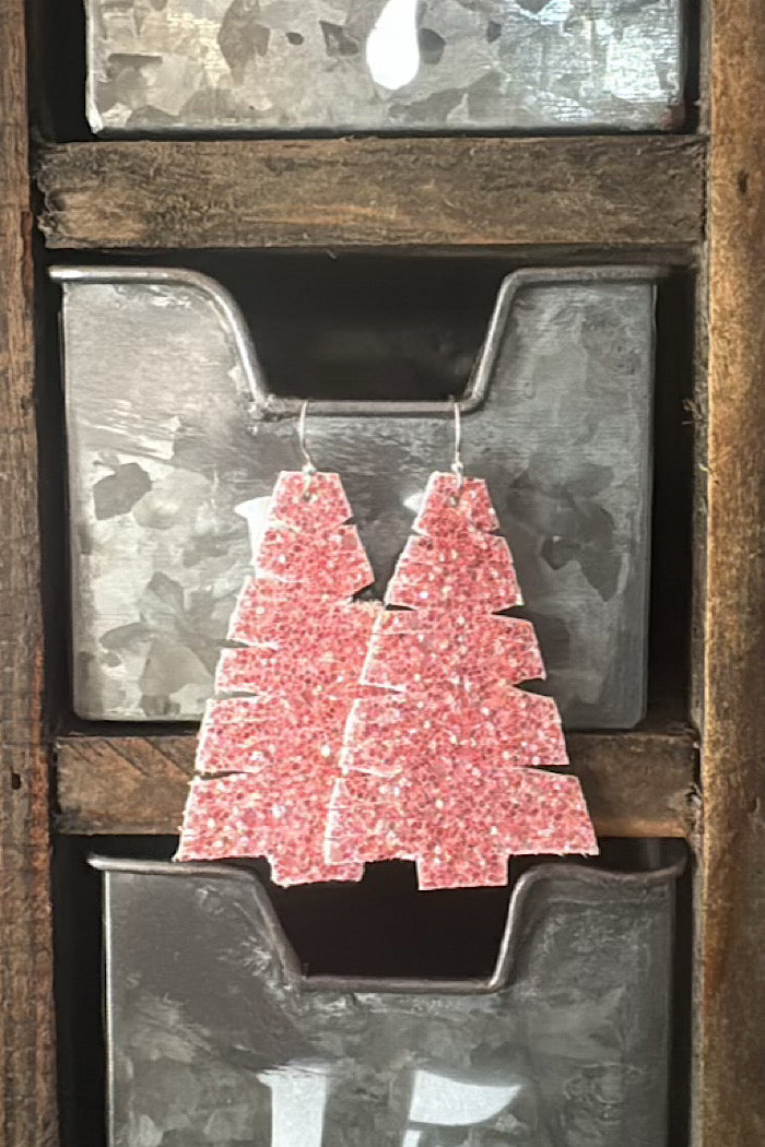 MICKELLOO LEATHER CHRISTMAS TREE EARRINGS