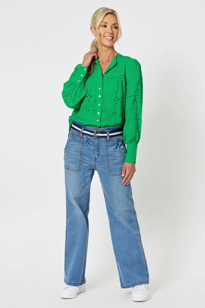 LIMANI BRODERIE SHIRT - EMERALD