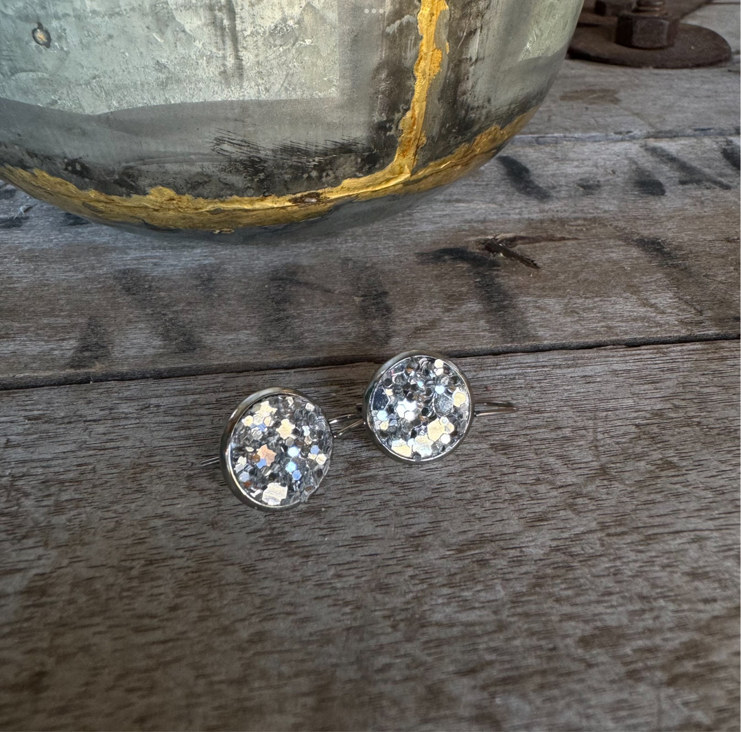 CHUNKY SILVER GLITTER DROP DANGLE EARRING