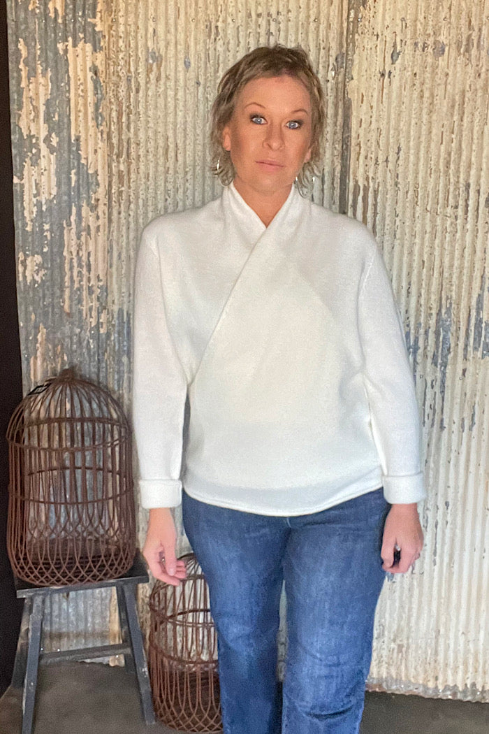 WRAP FRONT KNIT - CREAM - FINAL CLEARANCE