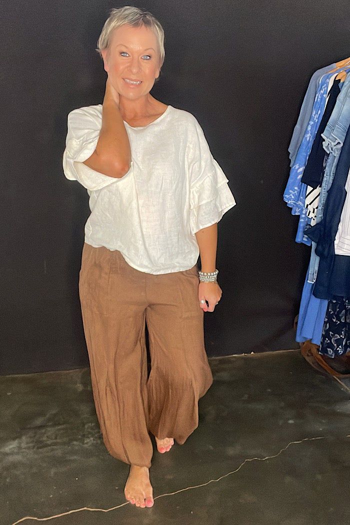 LULU LINEN PANTS - TOBACCO