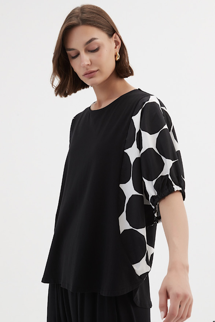 PUFF SLEEVE COMBI TEE - BLACK SPOT