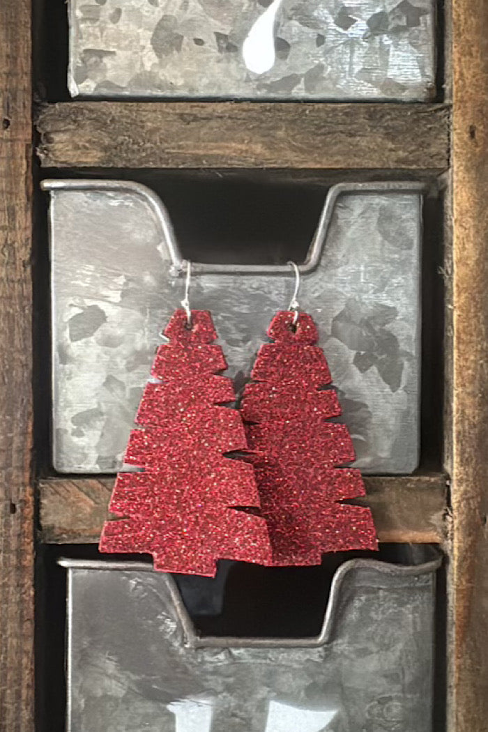 MICKELLOO LEATHER CHRISTMAS TREE EARRINGS