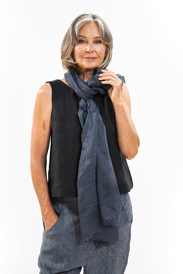 LINEN GAUZE SCARF - NAVY