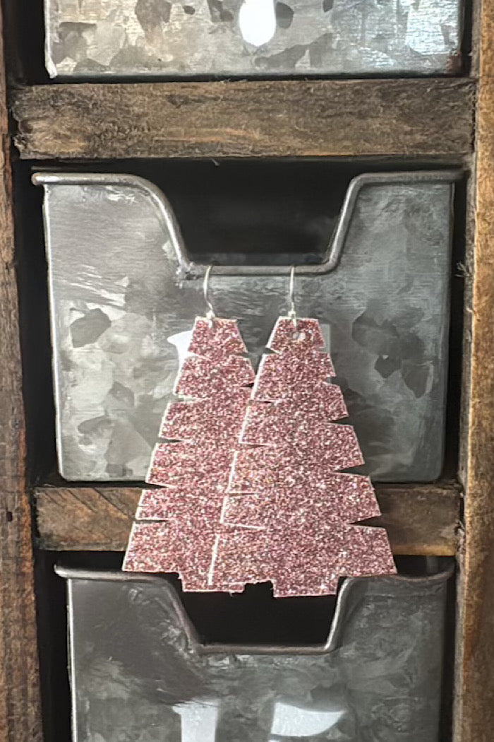 MICKELLOO LEATHER CHRISTMAS TREE EARRINGS