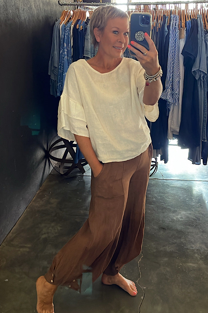 LULU LINEN PANTS - TOBACCO