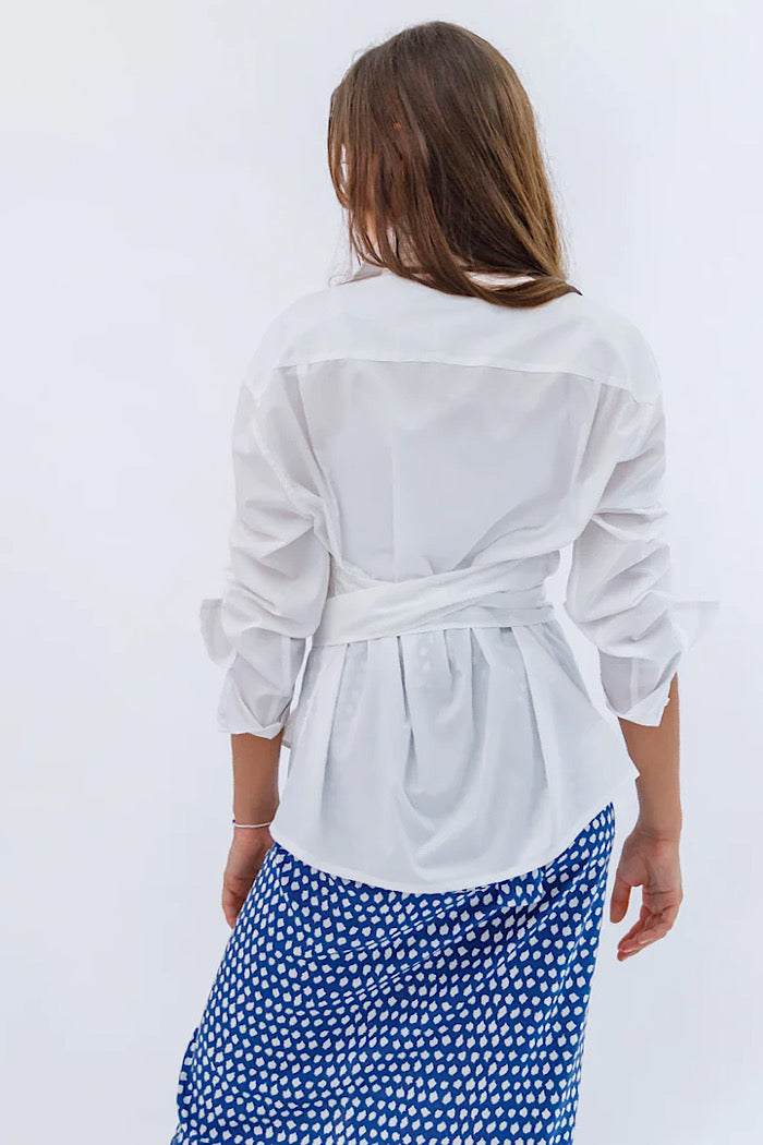 TUCK SLEEVE SHIRT WHITE - STRAIGHT HEM