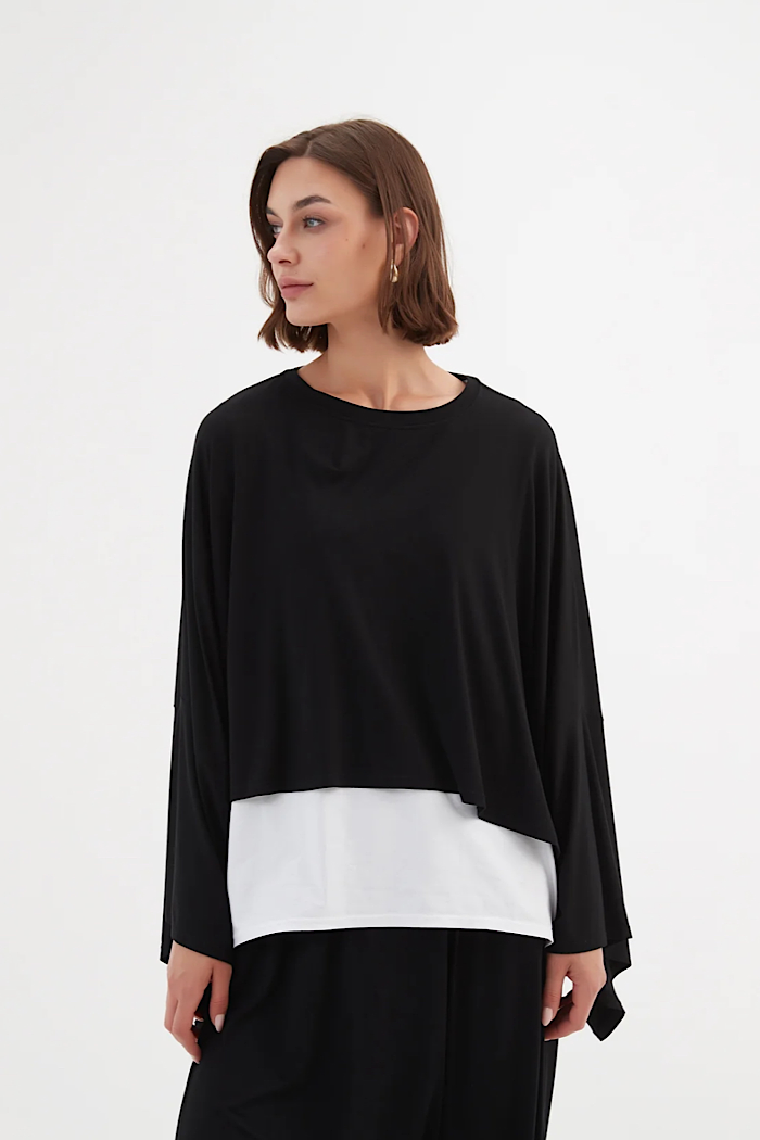 TIRELLI JERSEY OVERSIZED LAYER TOP - BLACK