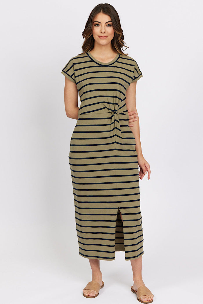 PARKER DRESS - KHAKI STRIPE