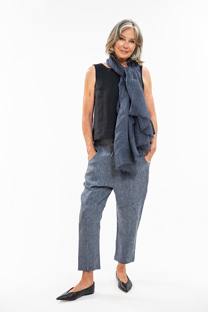 LINEN GAUZE SCARF - NAVY