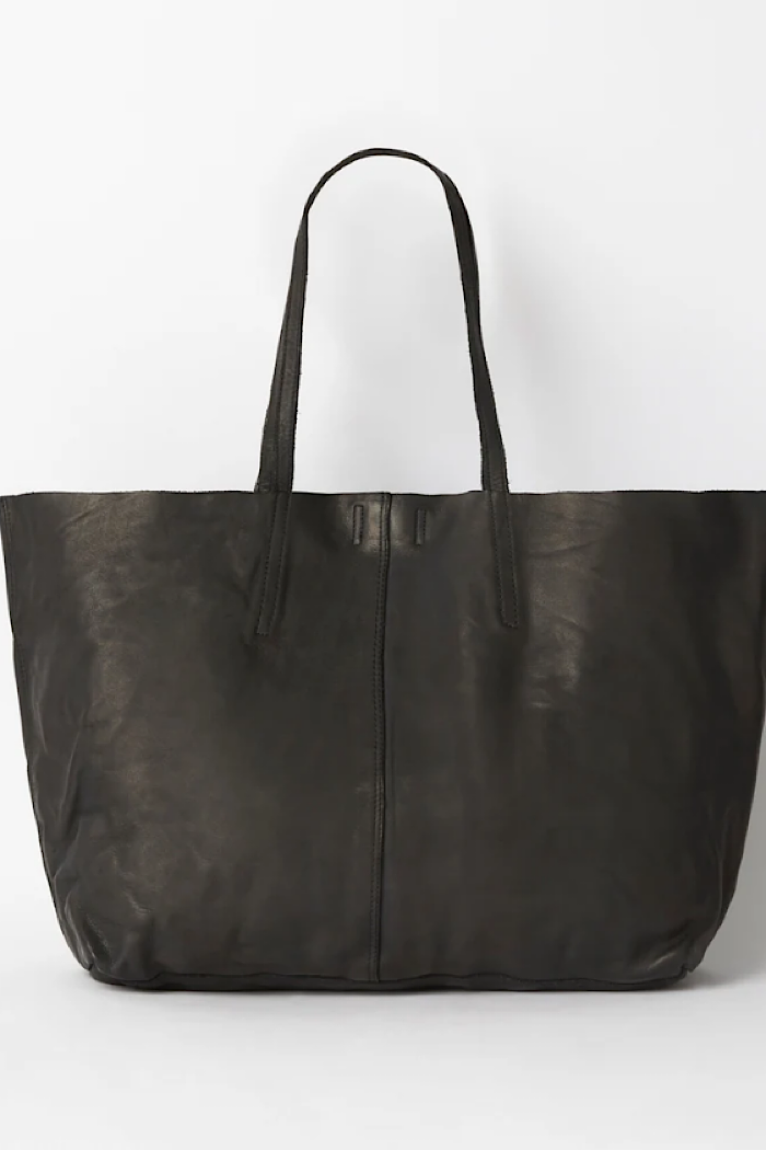 JUJU UNLINED LEATHER TOTE - BLACK