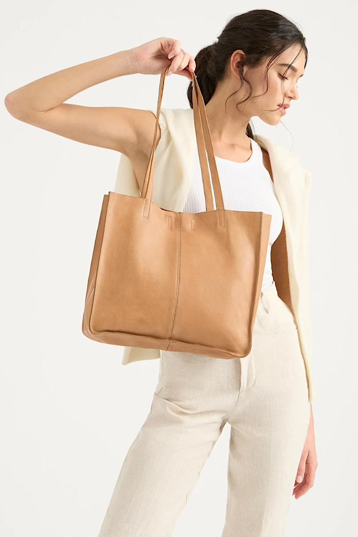 JUJU BABY UNLINED LEATHER TOTE - TAN