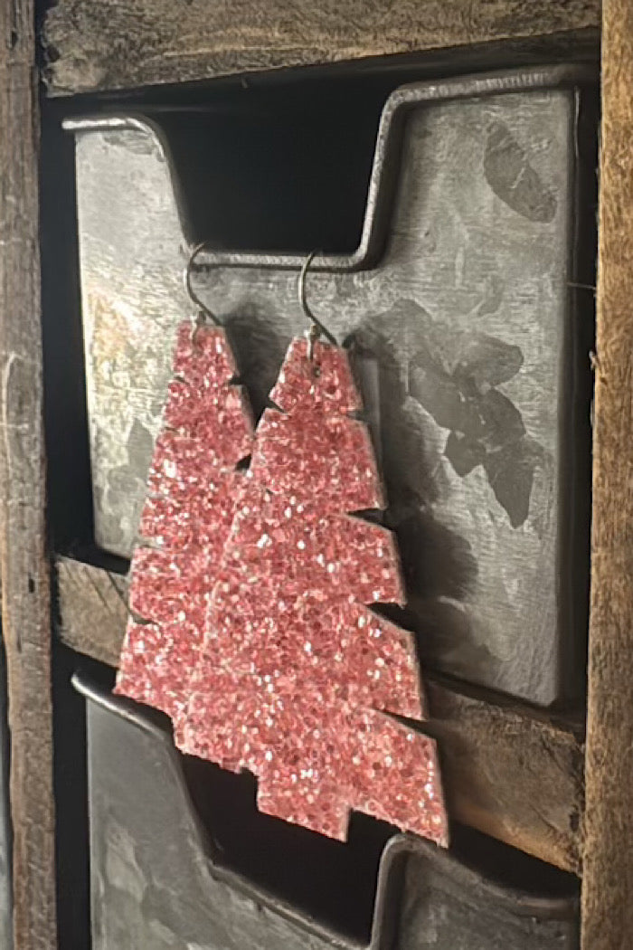 MICKELLOO LEATHER CHRISTMAS TREE EARRINGS