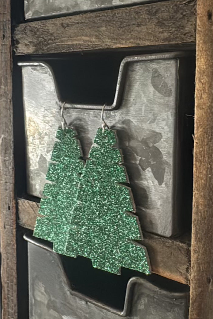 MICKELLOO LEATHER CHRISTMAS TREE EARRINGS