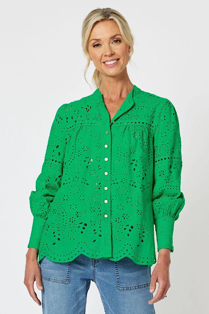 LIMANI BRODERIE SHIRT - EMERALD