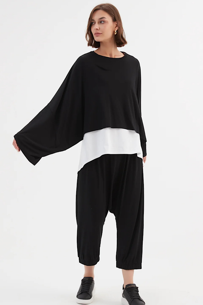 TIRELLI JERSEY OVERSIZED LAYER TOP - BLACK