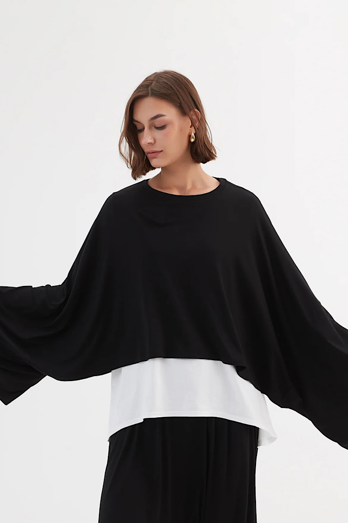 TIRELLI JERSEY OVERSIZED LAYER TOP - BLACK