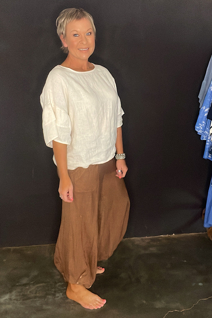 LULU LINEN PANTS - TOBACCO