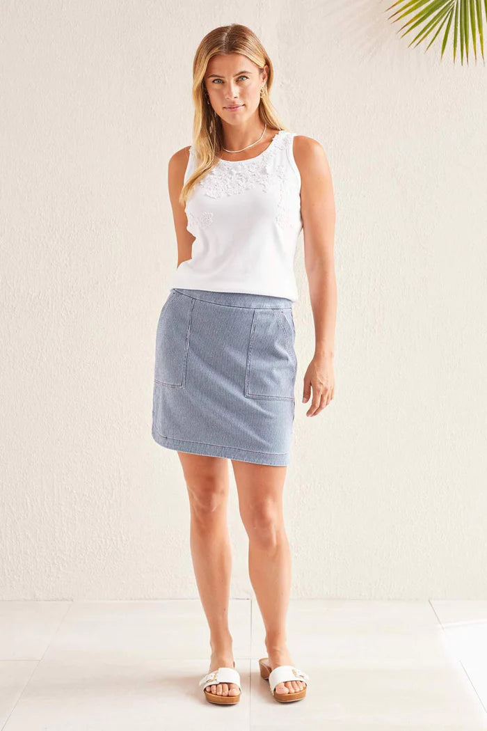 PINSTRIPE PULL-ON SKORT - JET BLUE