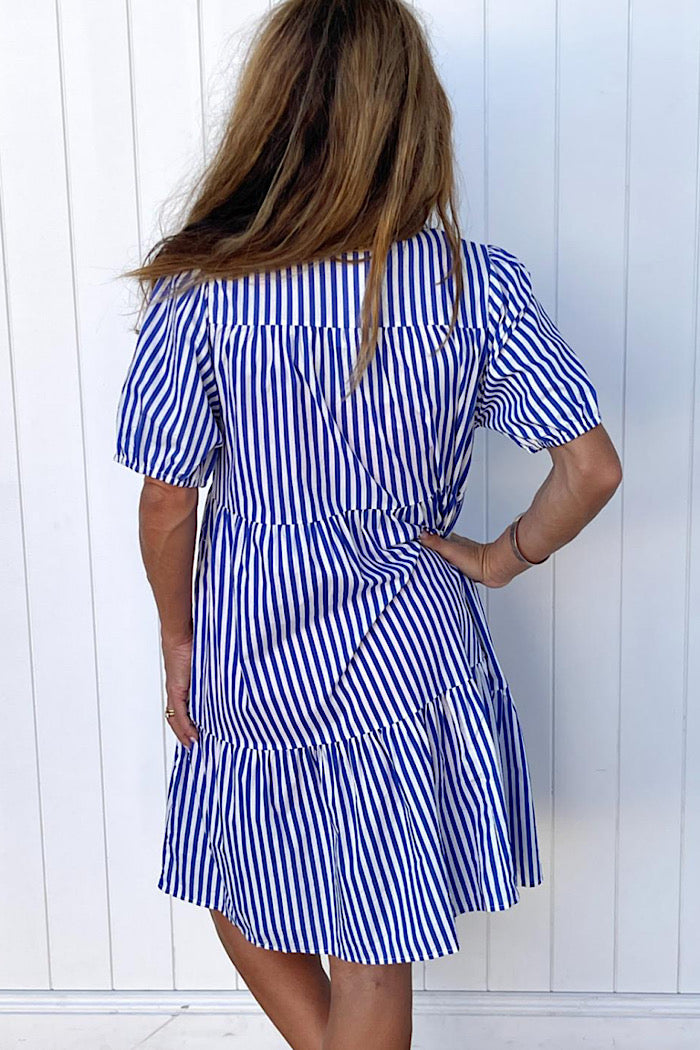 ELLIE TIERED DRESS - NAVY STRIPE