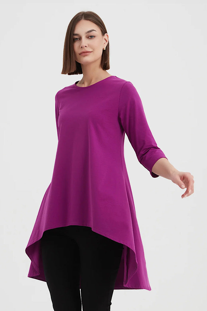 3/4 SLEEVE CASCADE TOP - FUCHSIA