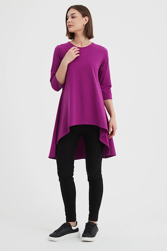 3/4 SLEEVE CASCADE TOP - FUCHSIA