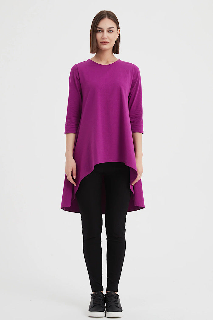 3/4 SLEEVE CASCADE TOP - FUCHSIA