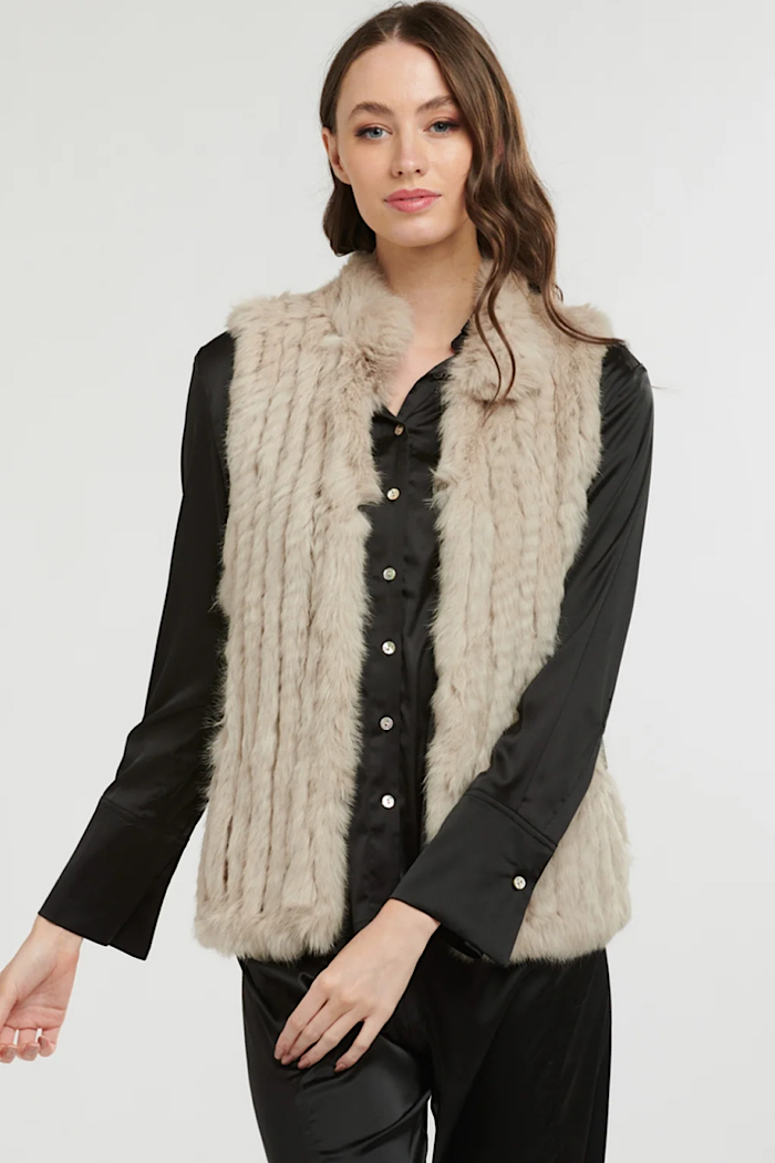 BRONTE FUR VEST - STONE