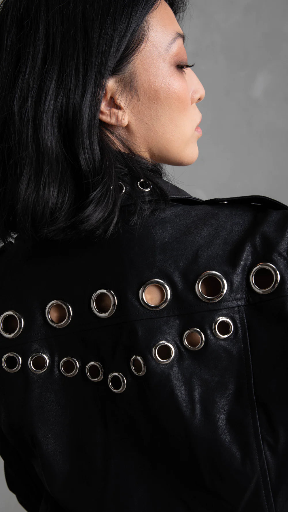 SLOAN FAUX LEATHER EYELET JACKET - BLACK - FINAL CLEARANCE