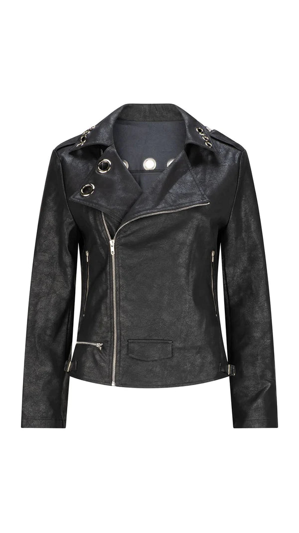 SLOAN FAUX LEATHER EYELET JACKET - BLACK - FINAL CLEARANCE