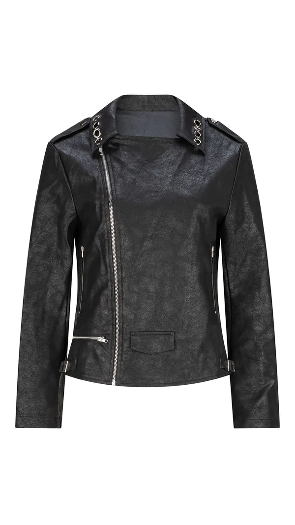 SLOAN FAUX LEATHER EYELET JACKET - BLACK - FINAL CLEARANCE