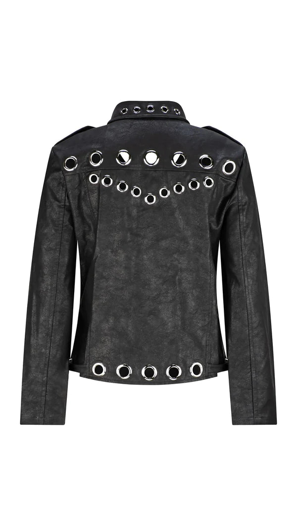 SLOAN FAUX LEATHER EYELET JACKET - BLACK - FINAL CLEARANCE