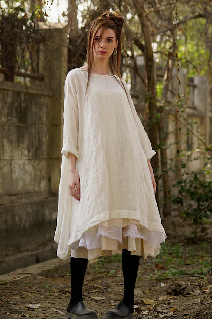 SYLVIE GAUZE LINEN TUNIC DRESS - WHITE