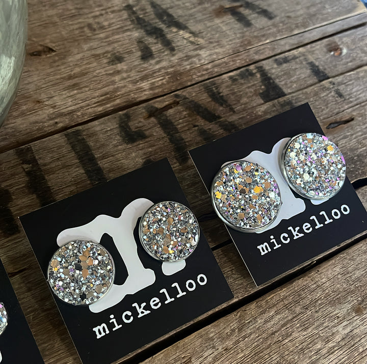 SILVER CHUNKY GLITTER STUD EARRINGS