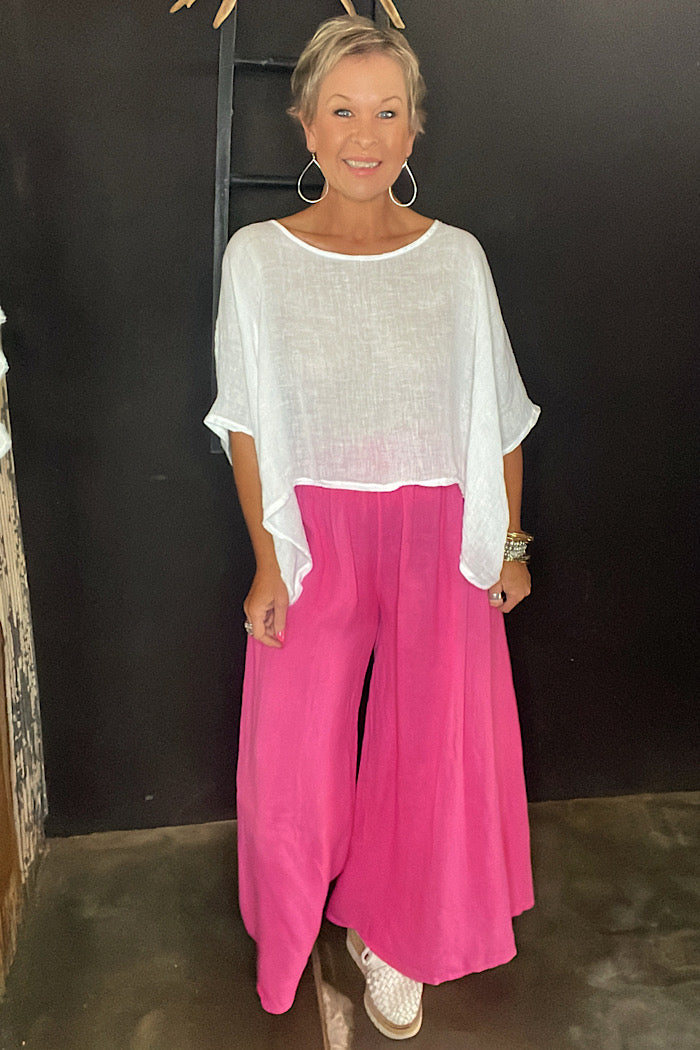 LINEN WIDE LEG COLLOT - HOT PINK MO