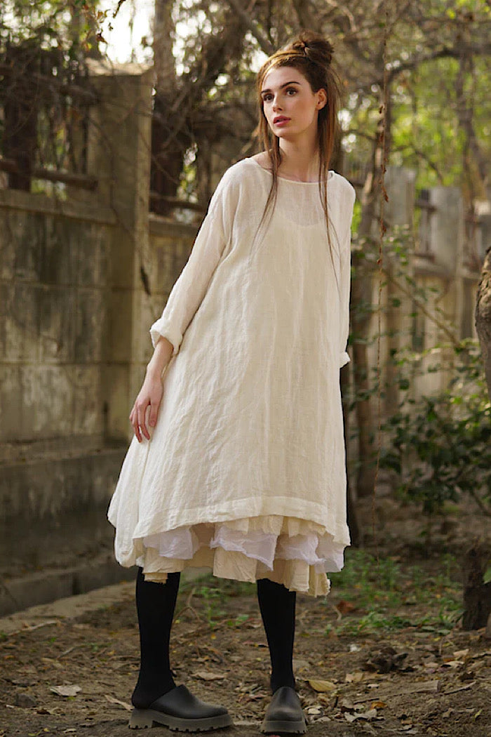 SYLVIE GAUZE LINEN TUNIC DRESS - WHITE