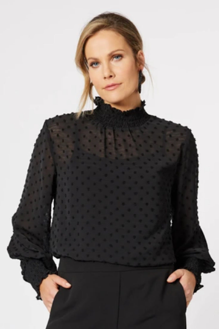 DOBBY SPOT BLOUSE - BLACK