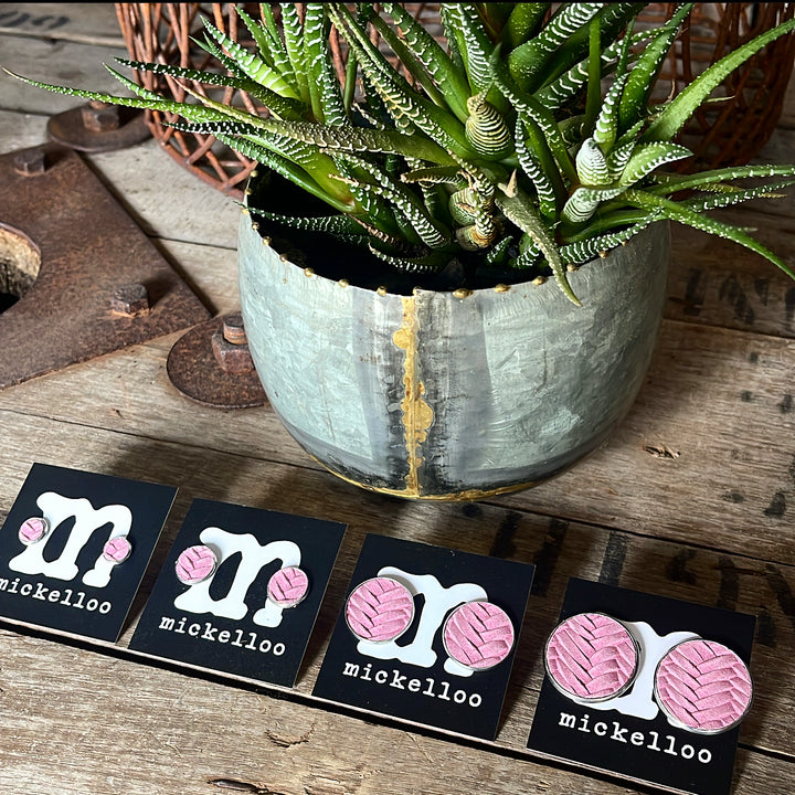 DUSKY PINK SUEDE BRAIDED STUD EARRINGS