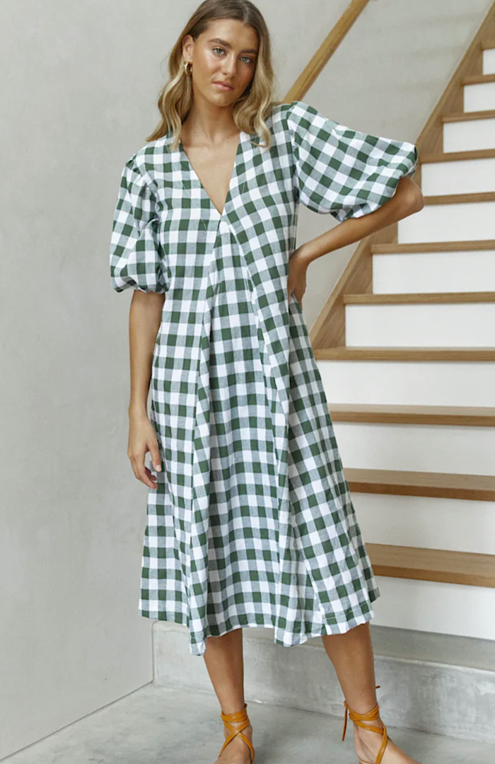 CHARLOTTE DRESS - OLIVE CHECK