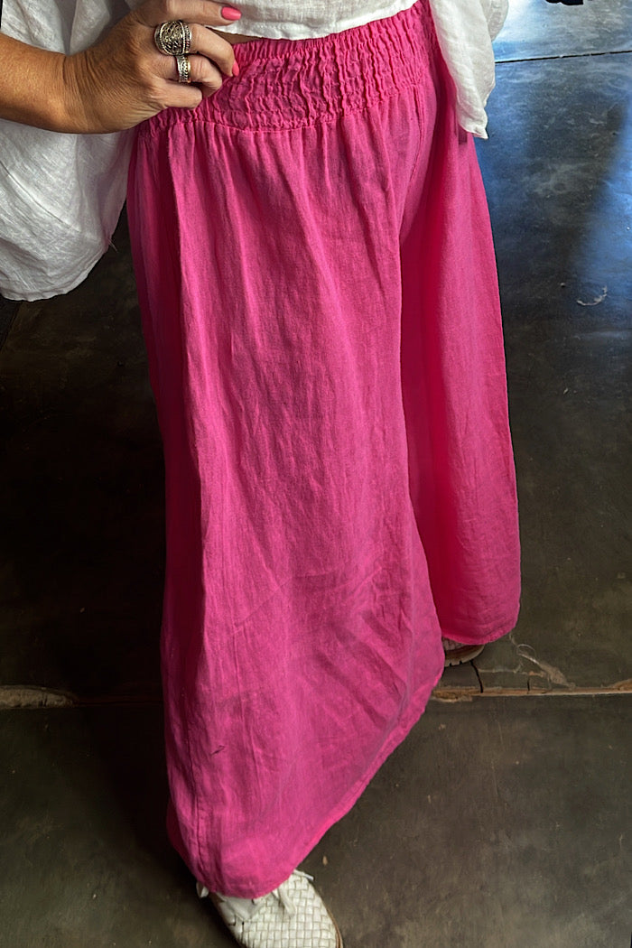 LINEN WIDE LEG COLLOT - HOT PINK MO