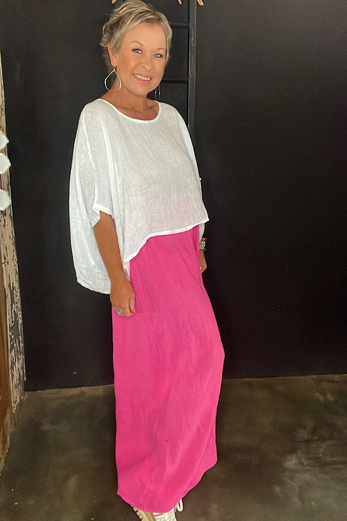 LINEN WIDE LEG COLLOT - HOT PINK MO