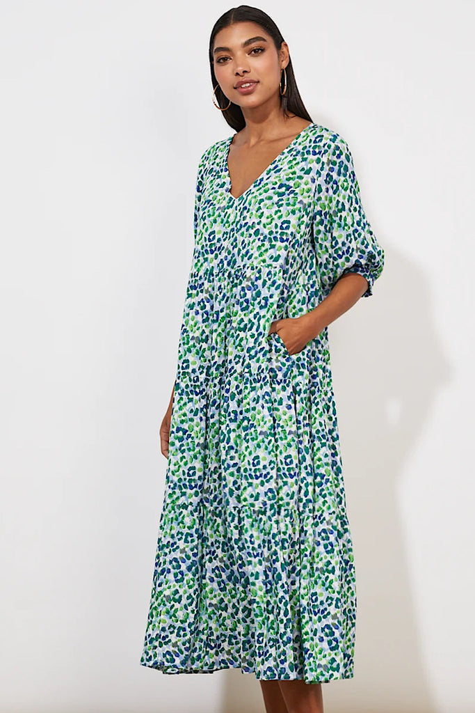 Cobalt tropical print batwing sleeve split 2024 leg maxi dress