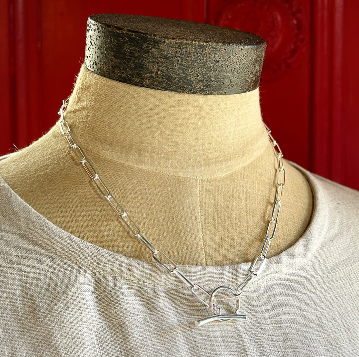 PAPERCLIP CHAIN TOGGLE NECKLACE - STERLING SILVER