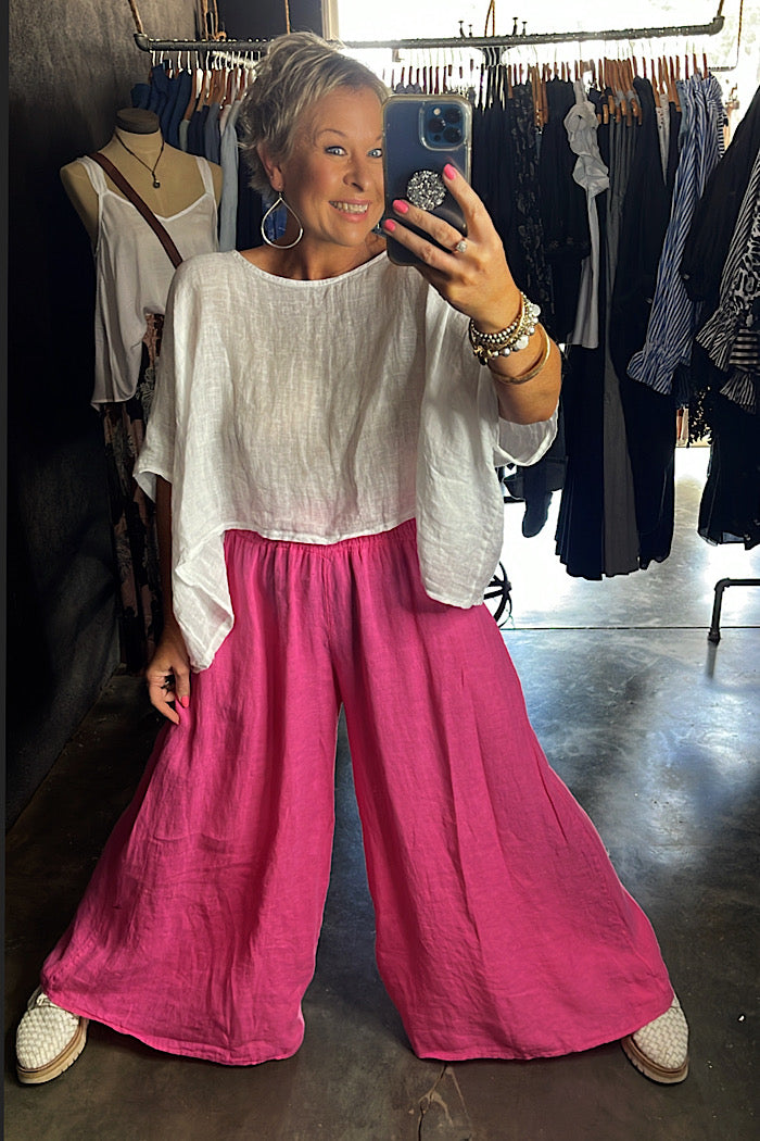 LINEN WIDE LEG COLLOT - HOT PINK MO