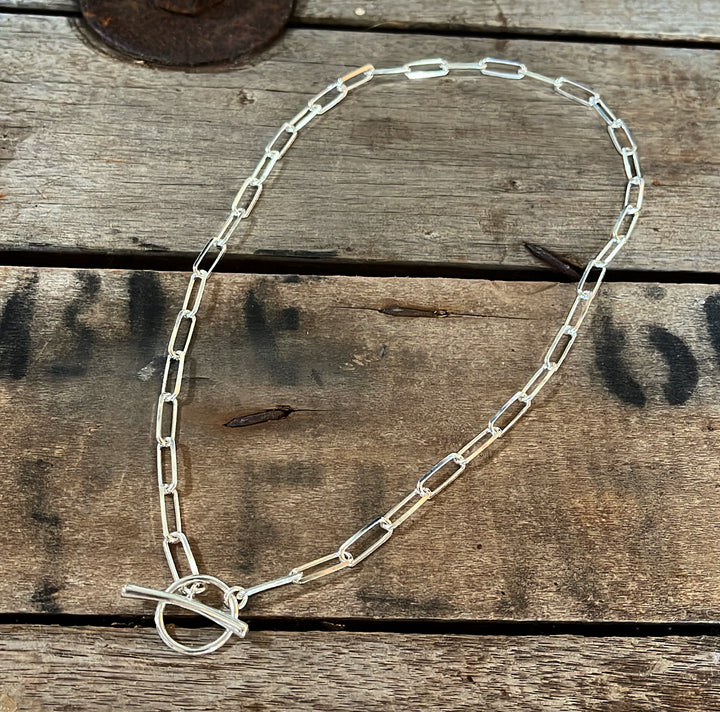 PAPERCLIP CHAIN TOGGLE NECKLACE - STERLING SILVER