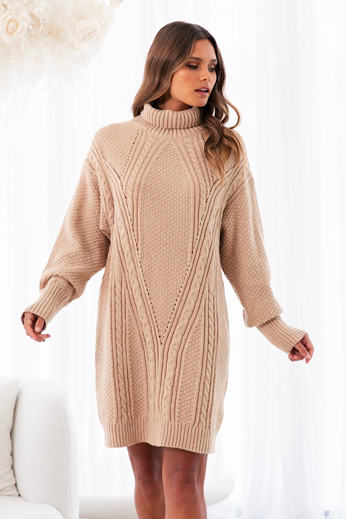 SADIE KNIT DRESS - BEIGE - FINAL CLEARANCE