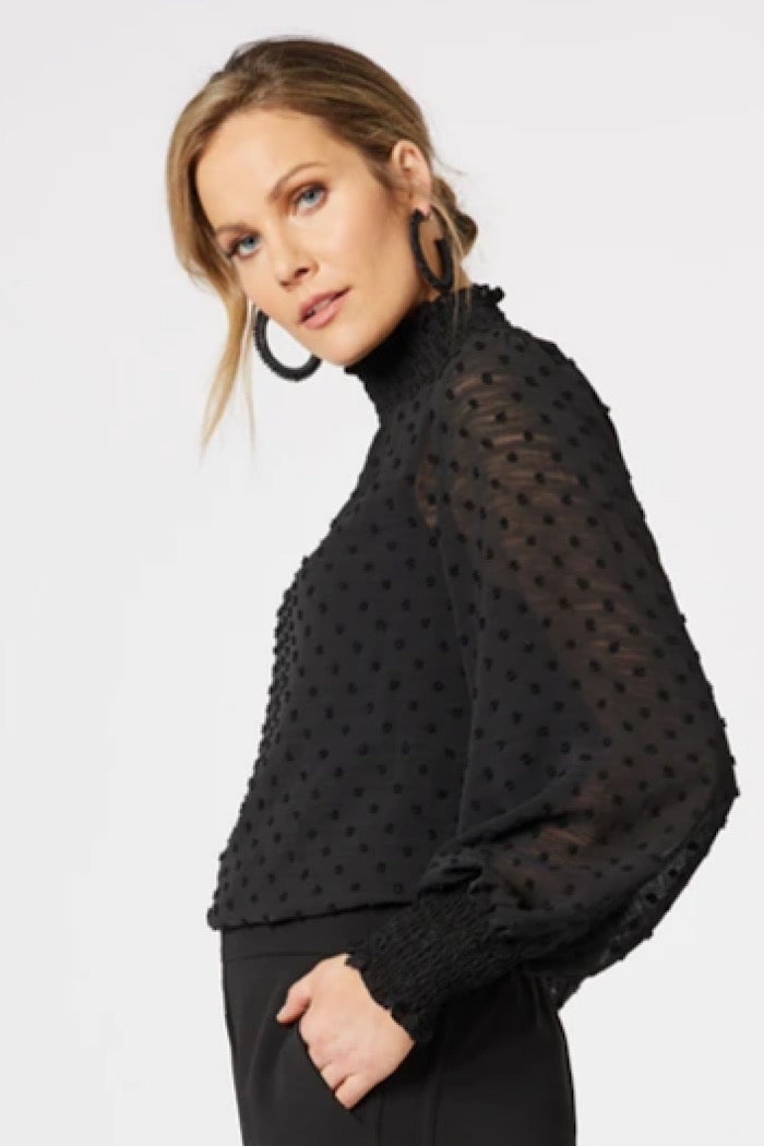 DOBBY SPOT BLOUSE - BLACK