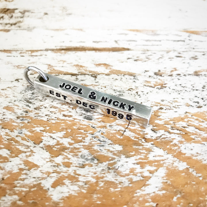 HAND STAMPED SILVER 4 SIDED BAR PENDANT